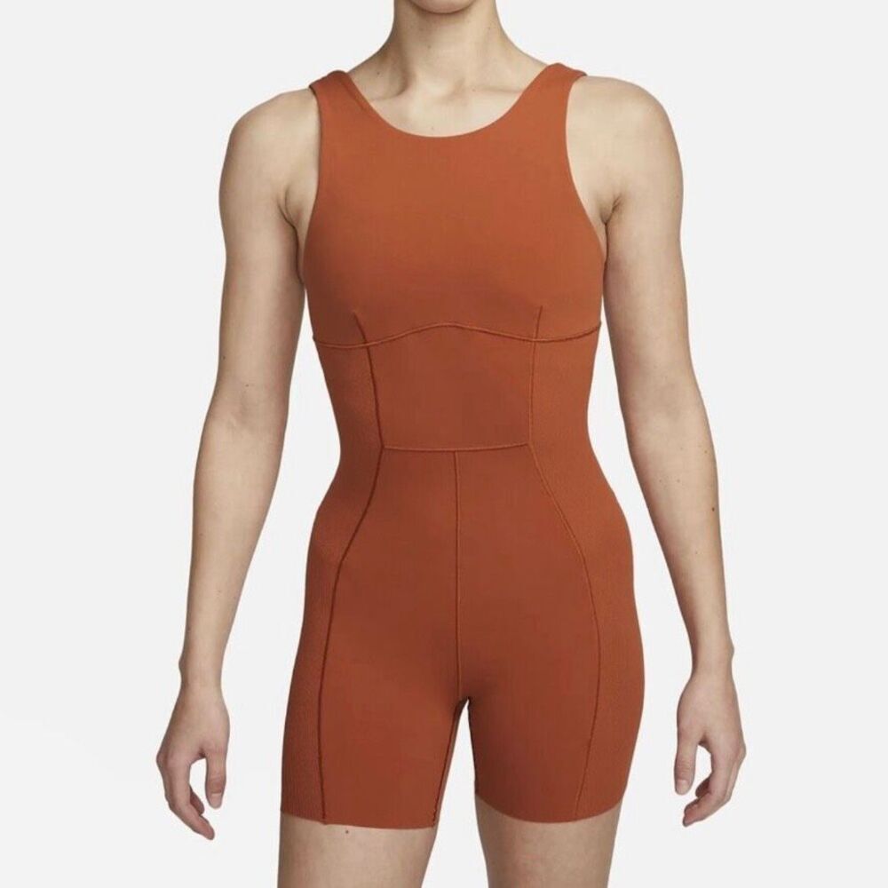 NIKE YOGA | Dri-FIT Luxe Women's Jumpsuit "Dark Russet" Burnt Orange Romper | XL